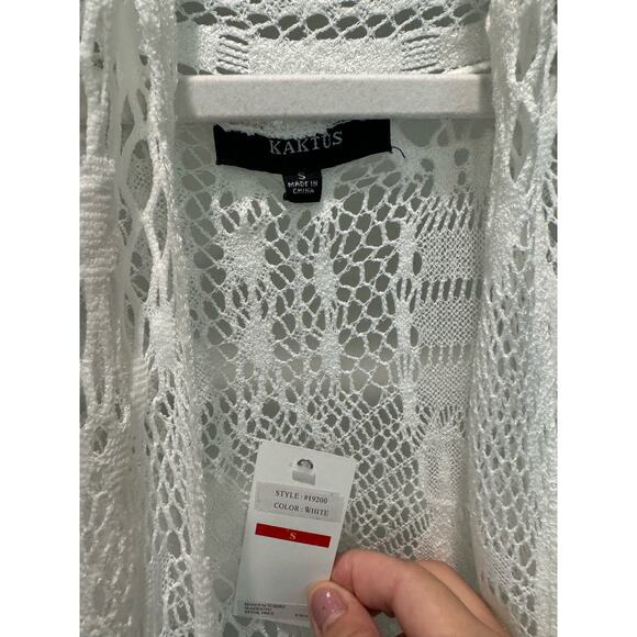 NWT Kaktus Cardigan Swim Cover-Up‎ Lace Crochet White Size Small Beach - Picture 2 of 7